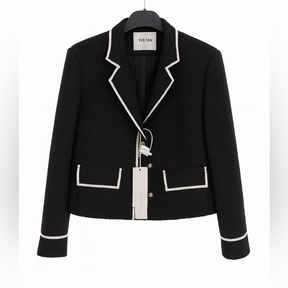 NWT Women’s Tweed Contrast Trim Blazer – Elegant Cropped Short Jacket Size M